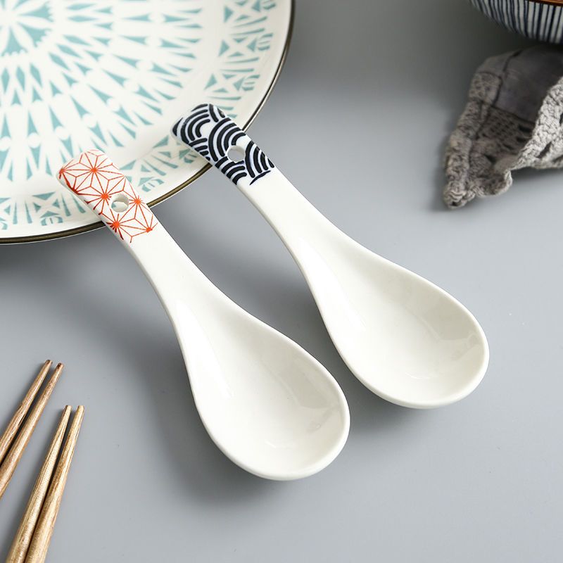 4支装家用日式陶瓷汤勺喝粥喝汤吃饭勺创意可爱长柄勺子调羹汤匙