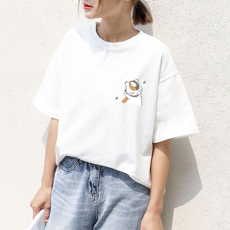 White t-shirt women's loose half-sleeved T-shirt women 2023 summer new Korean version of short-sleeved T-shirt large size simple student trend