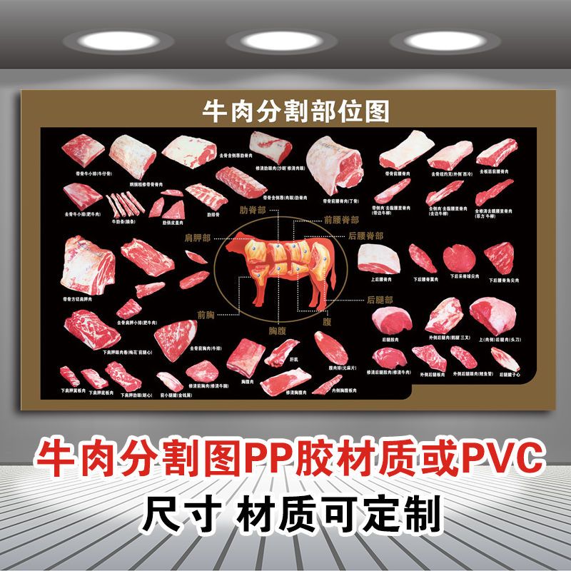 牛肉分割分解部位图牛排店装饰壁画牛肉分切图贴画尺寸定制墙纸