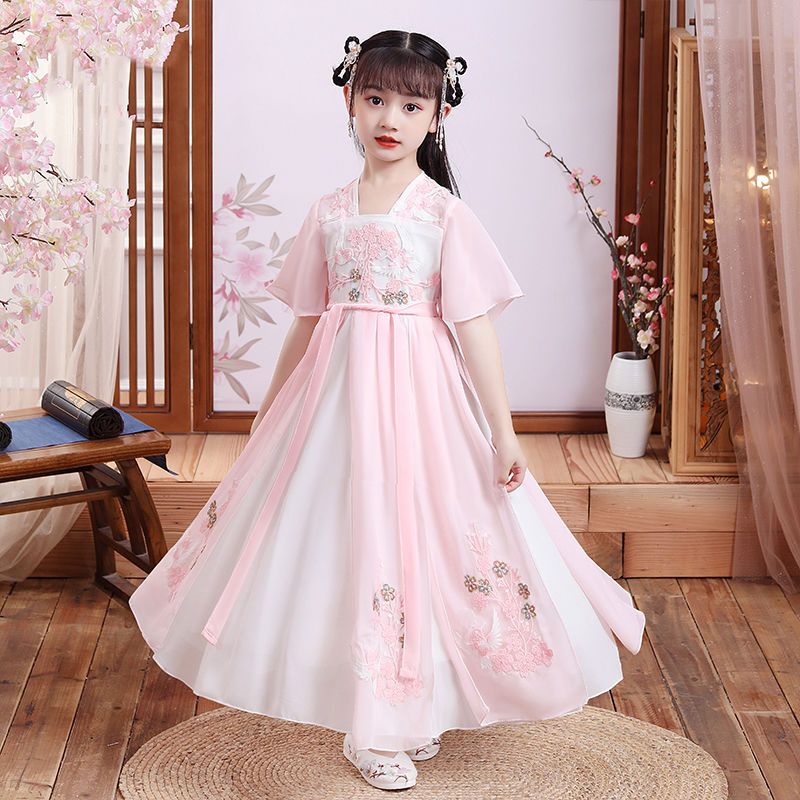 漢服女童夏季薄款漢服兒童女中國風女孩櫻花古風裙子中國風連衣裙