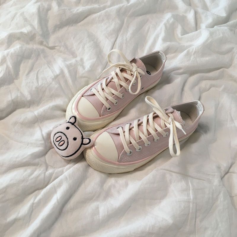Sky blue canvas shoes lovely girl Japanese soft girl autumn new ins FAIRY PINK cloth shoes fashion student xiaoqingxin