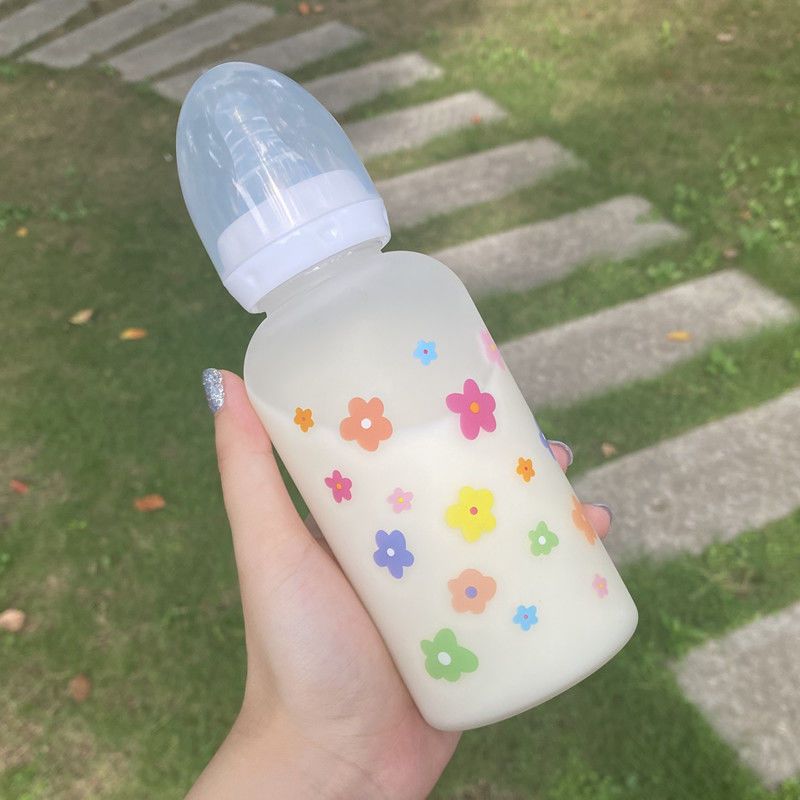 Cute pacifier bottle water cup ins plastic adult children's net red belt straw cup children's Student Korean portable