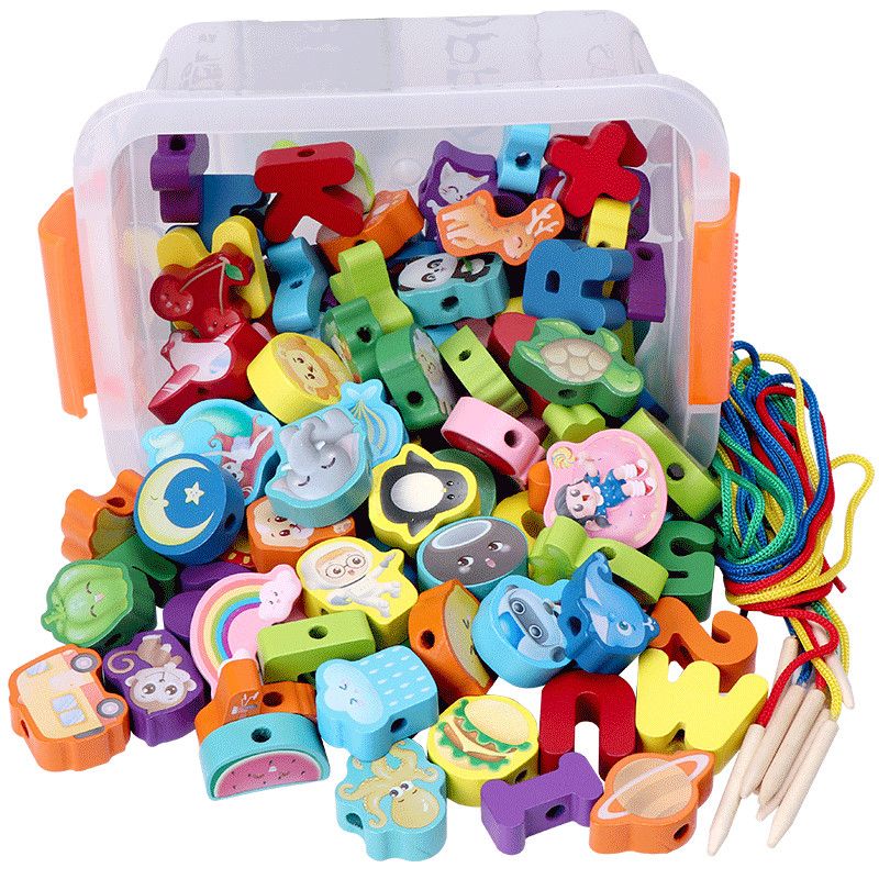 幼儿童串珠子益智力早教diy动脑穿绳积木玩具2一周3岁4女孩宝宝孩