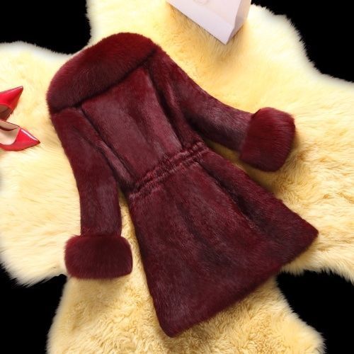 New autumn and winter fur coat women's middle length mink like high end rabbit like coat fox like collar large size