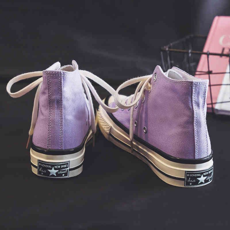 高帮帆布鞋女学生韩版2021春秋新款香芋紫色复古百搭1970s板鞋潮
