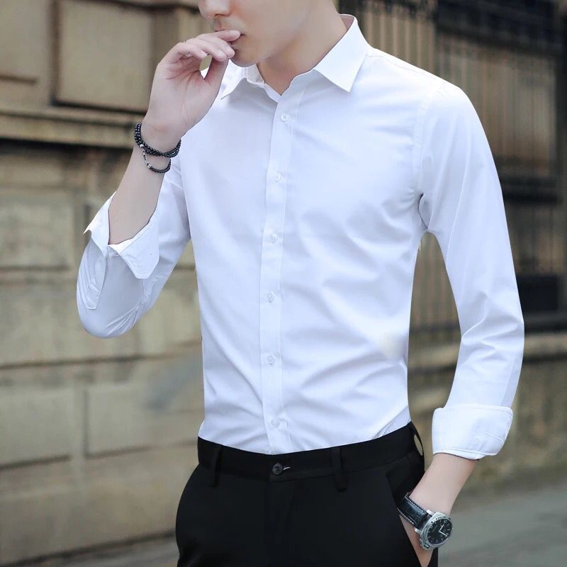 两件巨优惠春夏季男士白衬衫长袖薄款韩版正装衬衣男修身白衬衫男