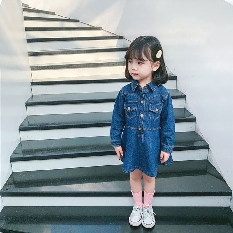Autumn 2020 new dress children's dress daughter children's denim skirt Korean cotton girl baby long sleeve dress
