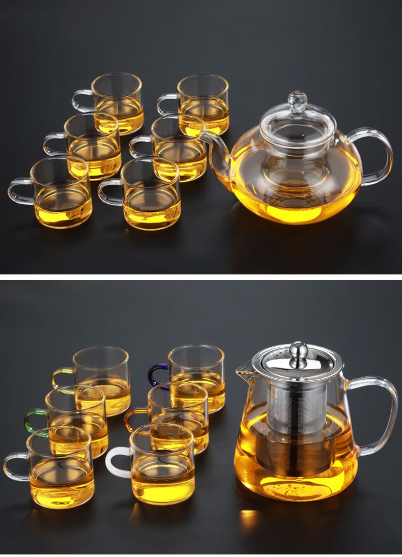 玻璃小茶杯功夫茶具耐热加厚家用透明喝水杯子6只装套装泡茶杯架
