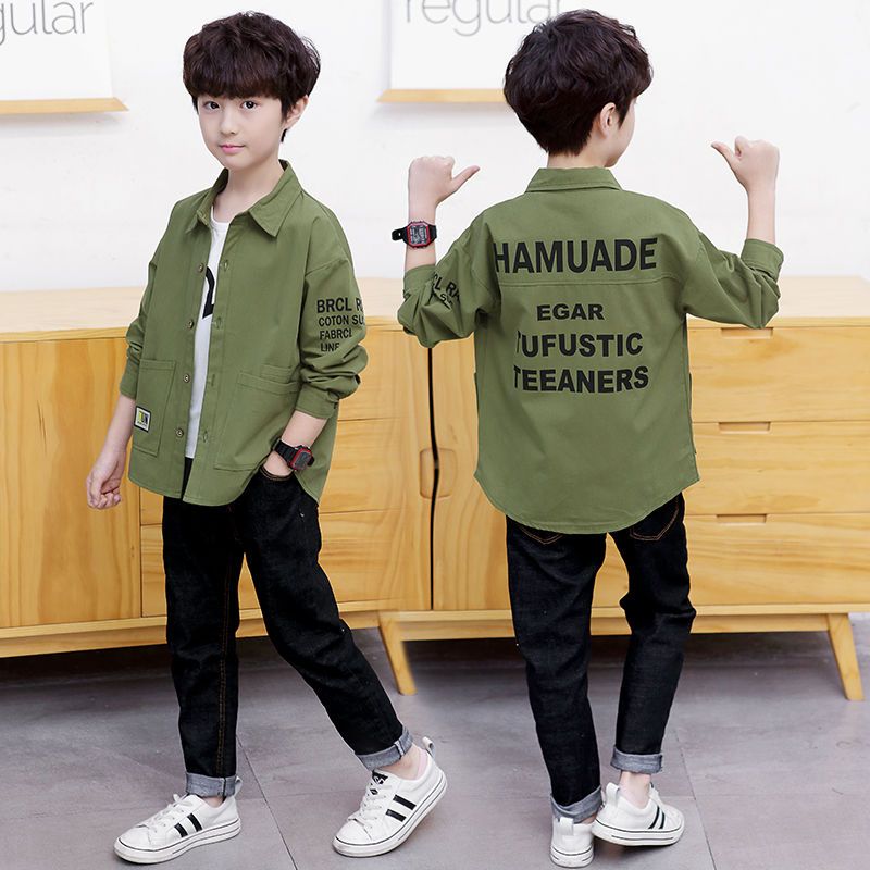Boys' shirt casual jacket 2023 new spring and autumn shirt jacket boy's shirt 5-12 years old new shirt