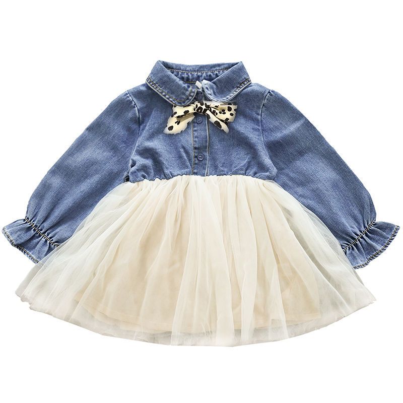 Girl's dress long sleeve denim net dress autumn dress new 2020 Korean Baby Girl Skirt princess dress foreign style