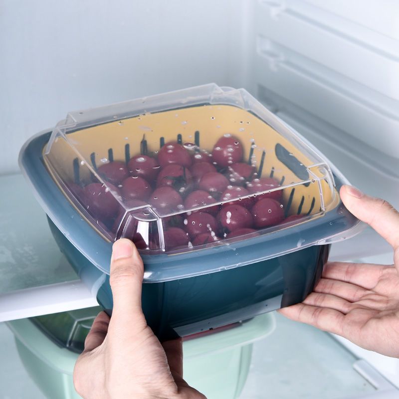 Refrigerator drain double-layer fresh-keeping box kitchen household sealed fruit and vegetable food plastic storage fresh-keeping box