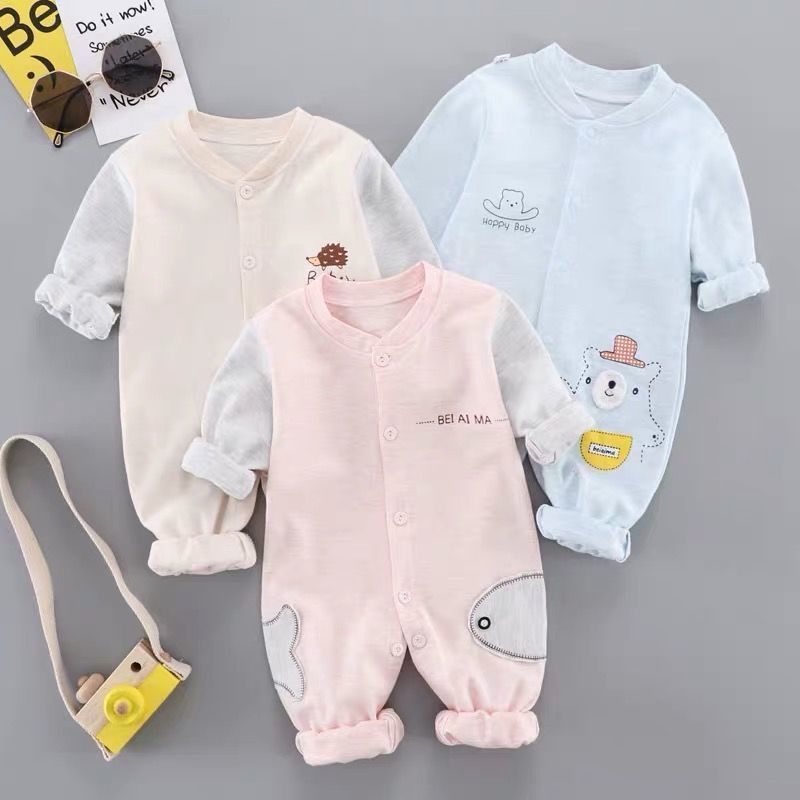 Baby's one-piece clothes for girls and boys newborn cotton khaki clothes for spring and autumn and summer long sleeves for autumn 0-3-6-9 months