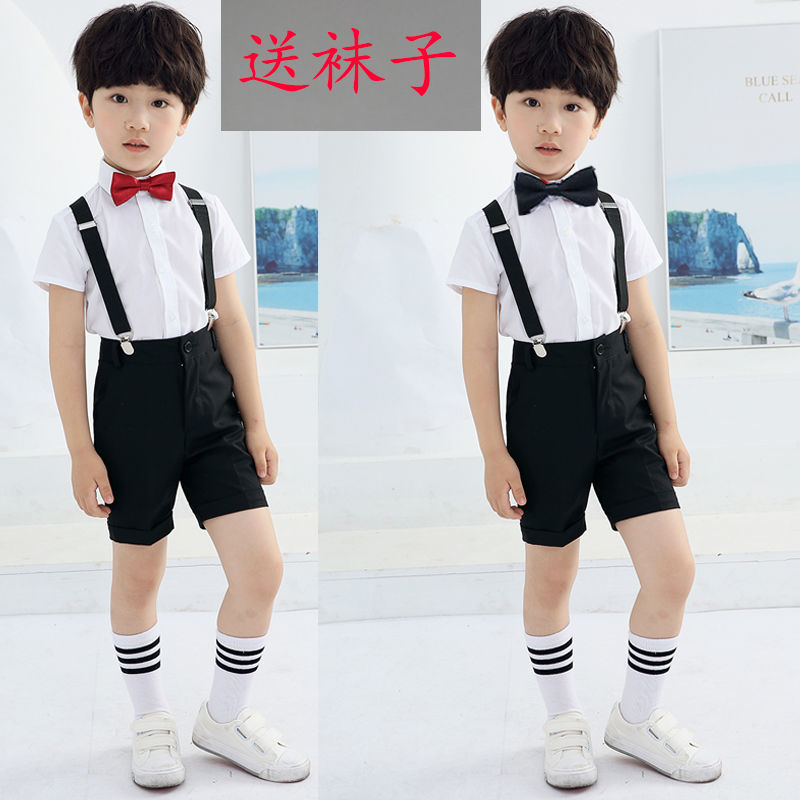 兒童禮服男童裝夏季套裝演出表演服幼兒園學校畢業照小寶寶背帶褲