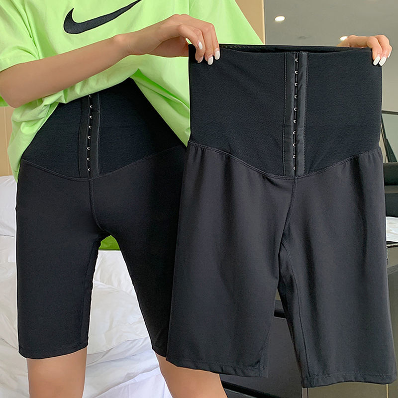 Summer shark skin waist closing Leggings women wear thin sports corset waist shaping high waist tight five point cycling pants