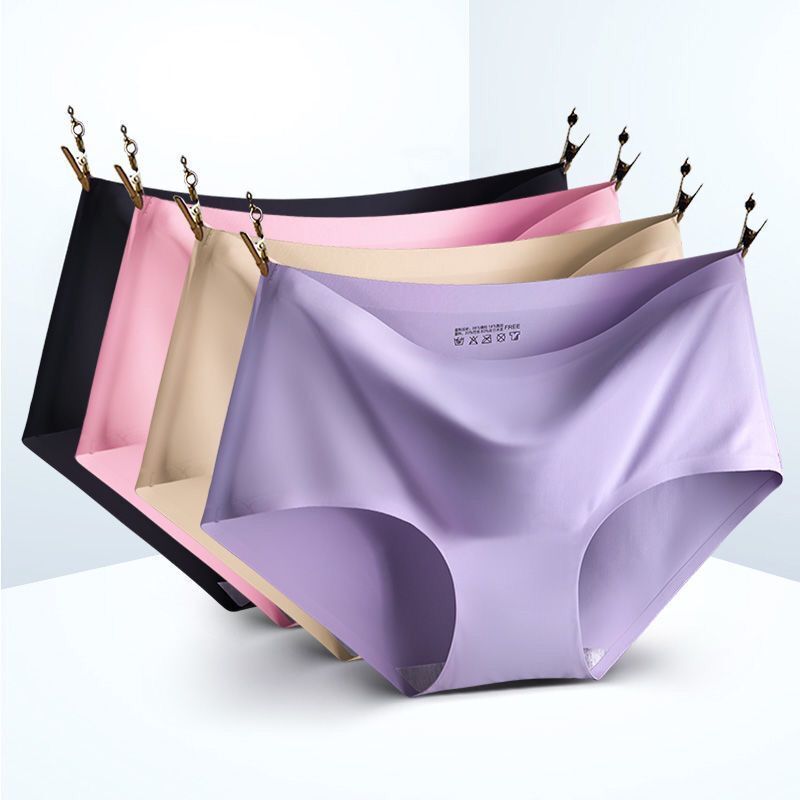 [multi pack] one piece ice silk traceless underwear for women sexy Korean medium waist elastic large briefs