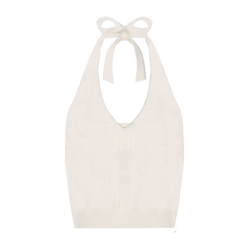 2020 new hanging neck top women's suspender knitted over and over waistcoat with sleeveless short V-neck for sexy summer