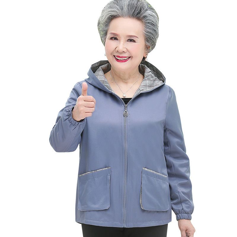 Grandma's autumn coat, mother's casual top, hooded jacket, 60-year-old and 70-year-old mother-in-law suit, elderly women's windbreaker