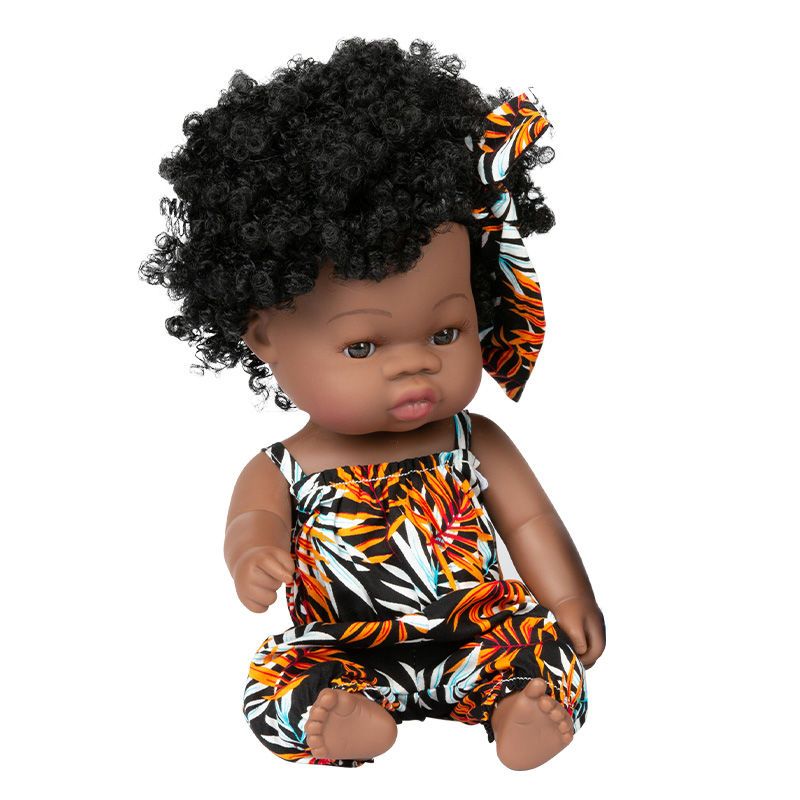 仿真婴儿洋娃娃玩具女孩软硅胶非洲黑色皮肤洋娃娃逼真洗澡假娃娃