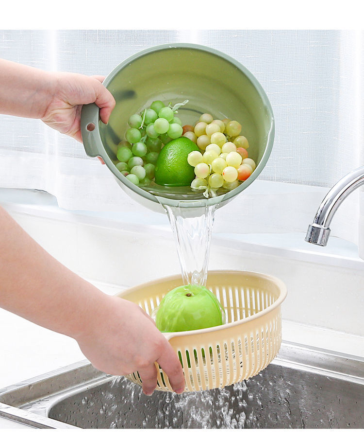 双层洗菜盆沥水篮厨房沥水神器家用多功能塑料圆形漏水篮水果篮子