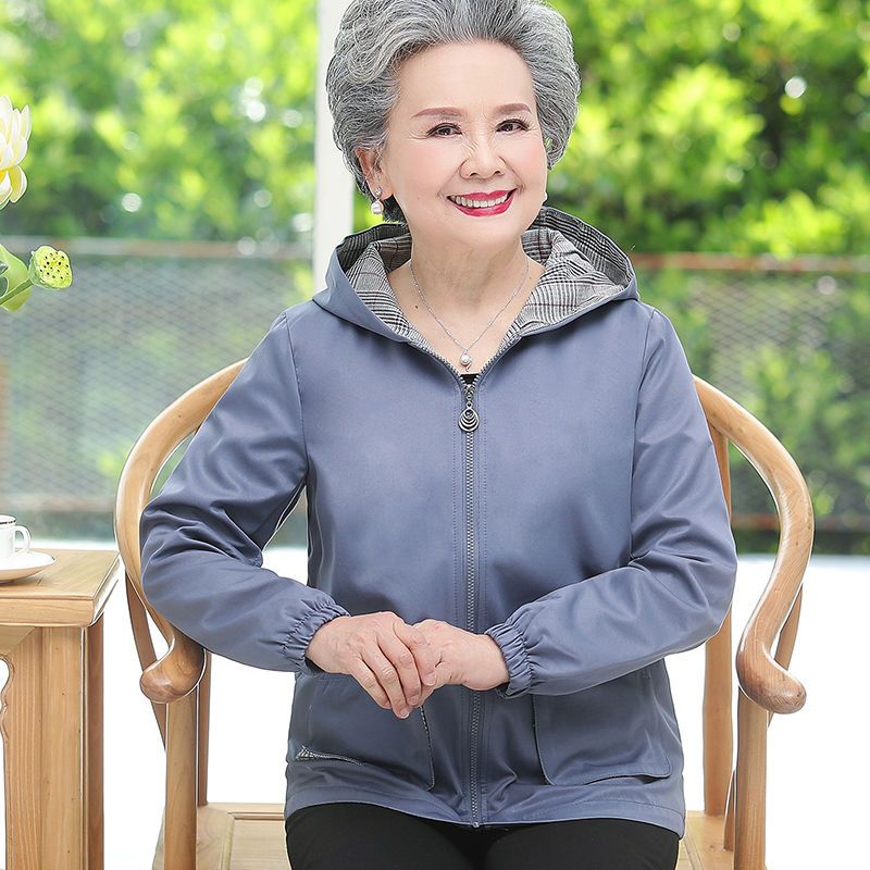 Grandma's autumn coat, mother's casual top, hooded jacket, 60-year-old and 70-year-old mother-in-law suit, elderly women's windbreaker