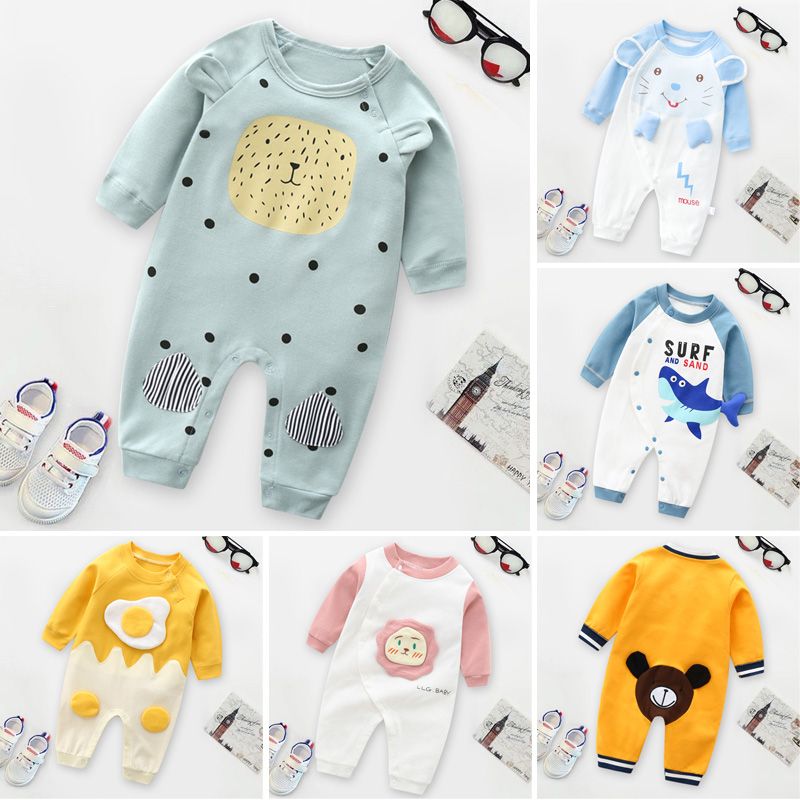 Baby's one-piece clothes spring and autumn clothes 0 baby 3 months old boys and girls ha clothes cotton long sleeve autumn climbing clothes