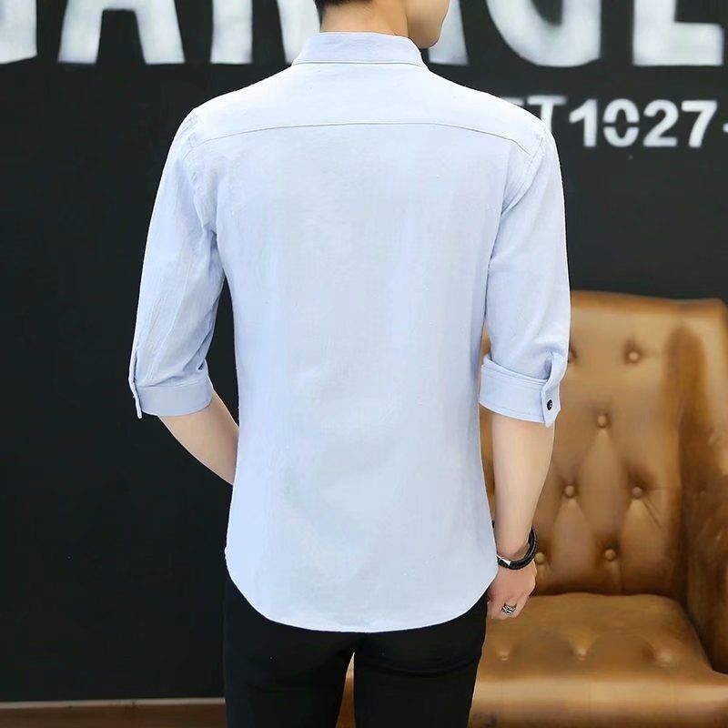 ZG summer stand collar 5 / 6 sleeve shirt men's short sleeve Korean slim trend casual handsome 7 / 6 sleeve white shirt men
