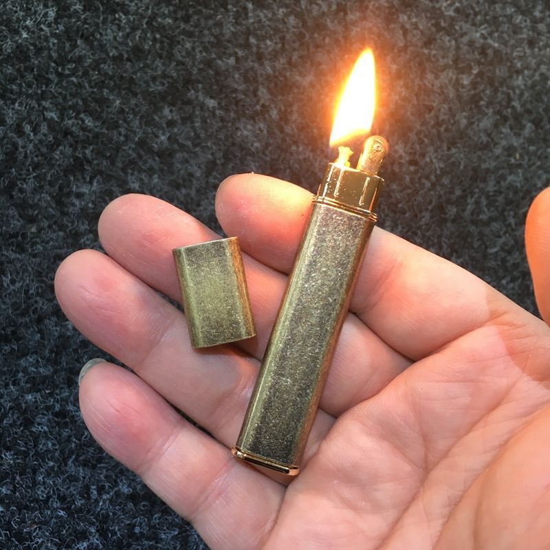 纯铜超薄煤油打火机 可放进烟盒里的打火机 砂轮点火送火石棉线【3月