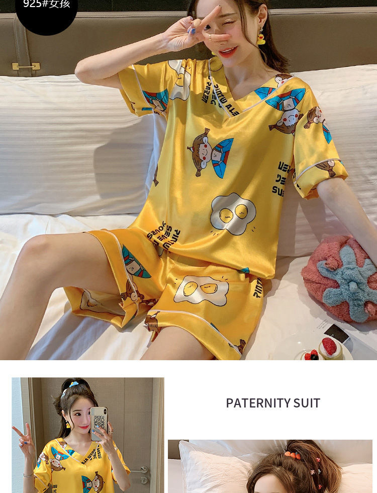 睡衣女夏季冰丝短袖韩版薄款学生可爱性感夏天两件套装卡通家居服