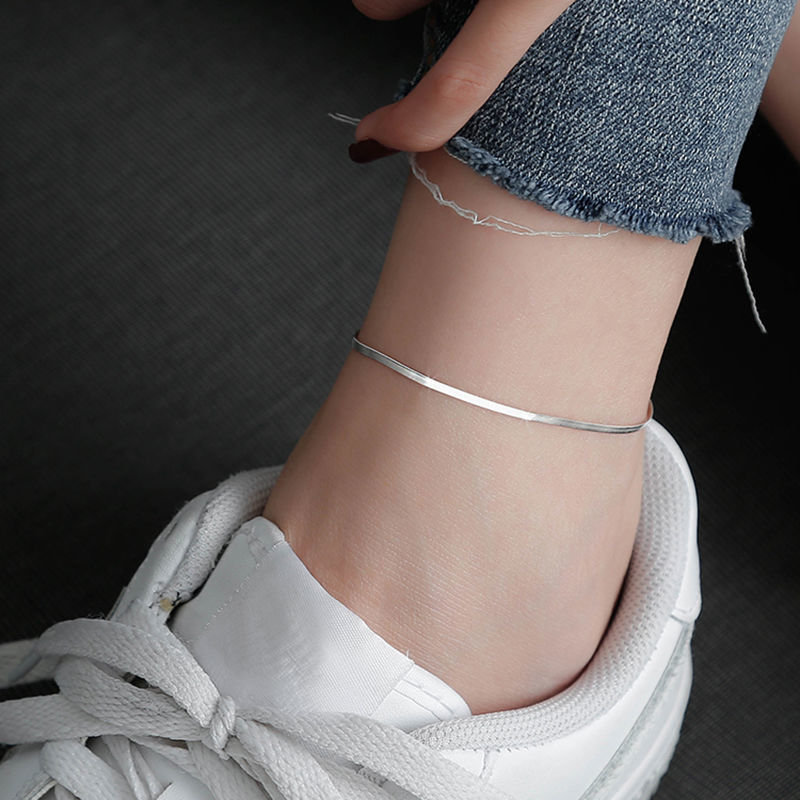 Pure silver snake bone chain 925 silver Korean version simple personality net red chain children's sexy Ankle Chain minority
