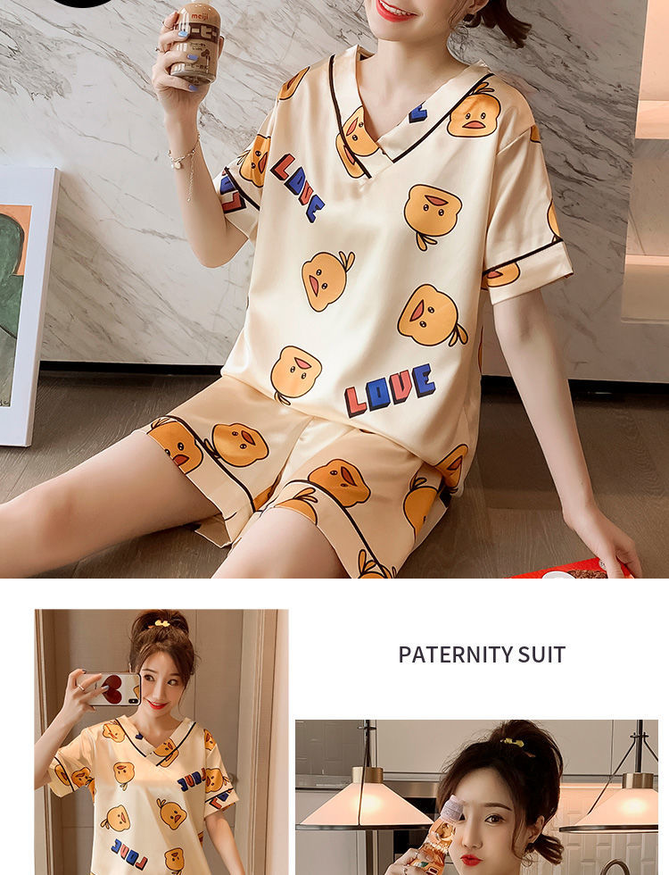 睡衣女夏季冰丝短袖韩版薄款学生可爱性感夏天两件套装卡通家居服