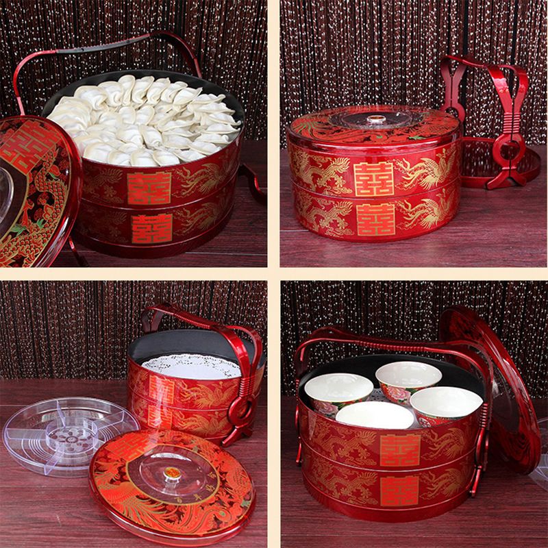 婚庆双层食盒饺子盒可手提带盖放饺子碗分格果盒结婚用品新娘嫁妆