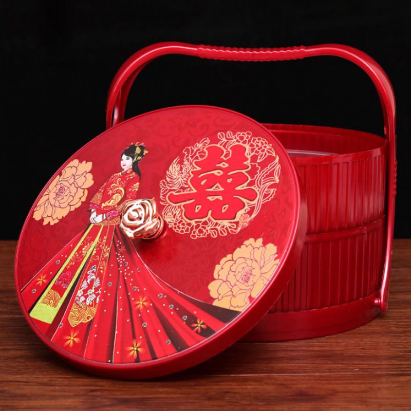 婚庆双层食盒饺子盒可手提带盖放饺子碗分格果盒结婚用品新娘嫁妆