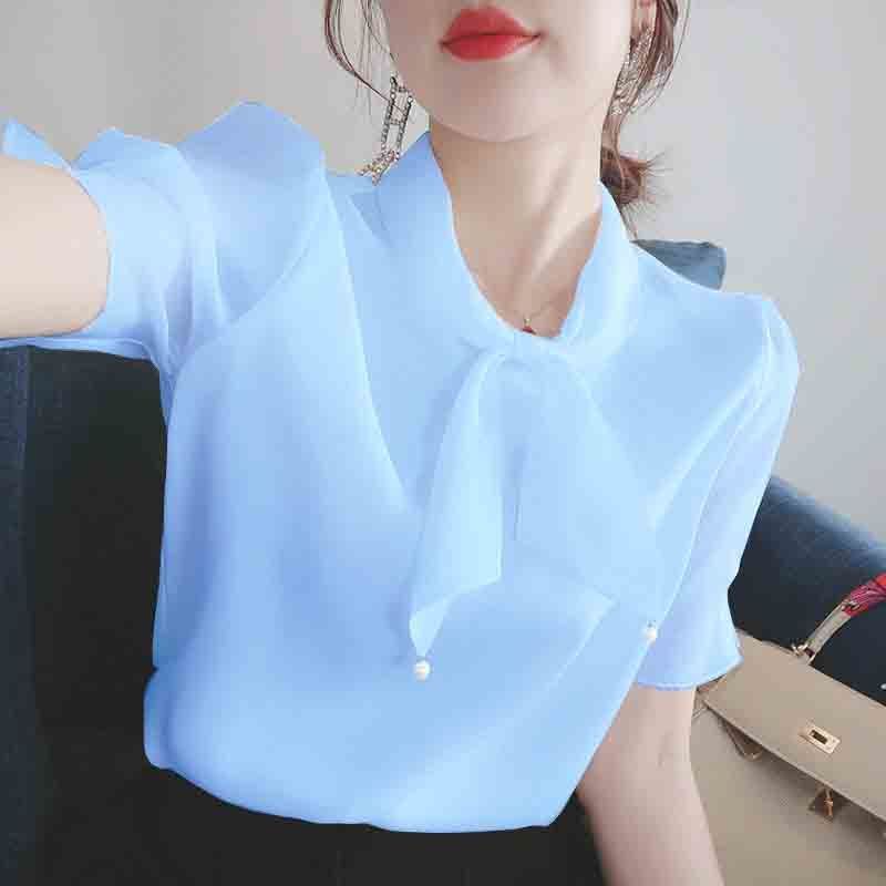 Spring and summer new super fairy French chiffon shirt women's Korean loose bow short sleeve top foreign style small shirt fashion