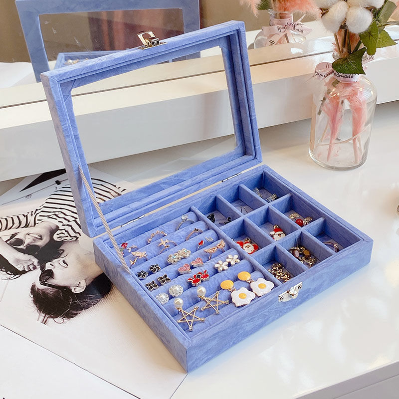 Jewelry box large capacity jewelry necklace earrings earrings storage box portable small exquisite jewelry box stall