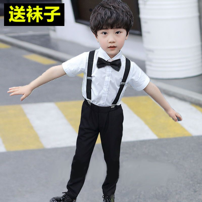 男童夏季背帶短袖長褲兒童禮服套裝寶寶六一主持人學生合唱表演服