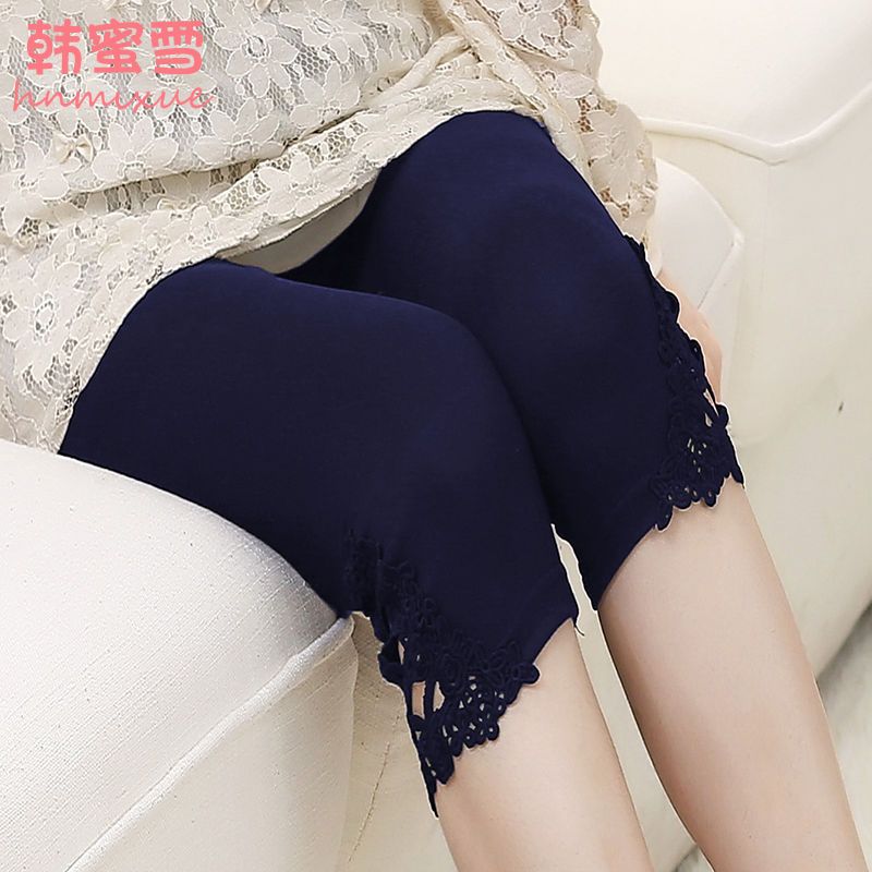 Women's underpants summer thin hollow Capris casual Korean version large size slim and slim with elastic Leggings