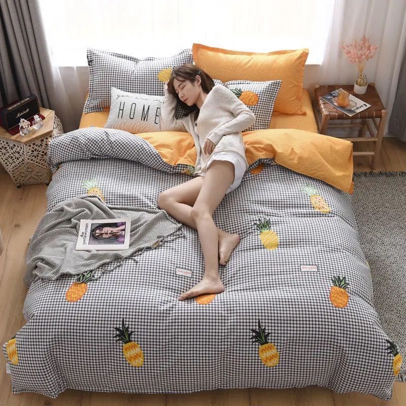 Thickened pure brushed four-piece skin-friendly quilt cover bed sheet simple student dormitory three-piece bedding set