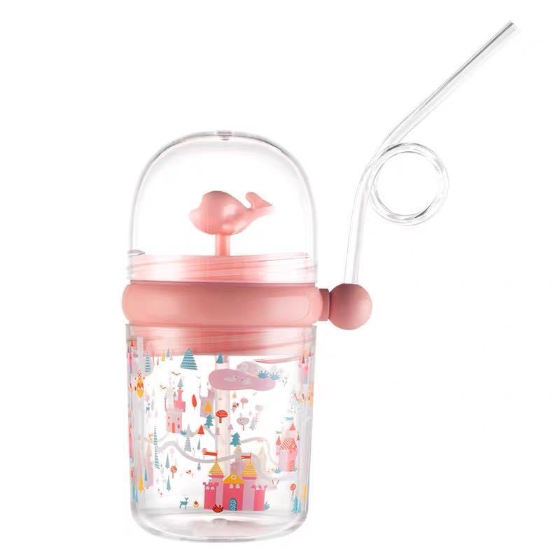 Net red whale straw cup portable outdoor children's plastic cup toy cup drop resistant water spray cup strap water suction cup