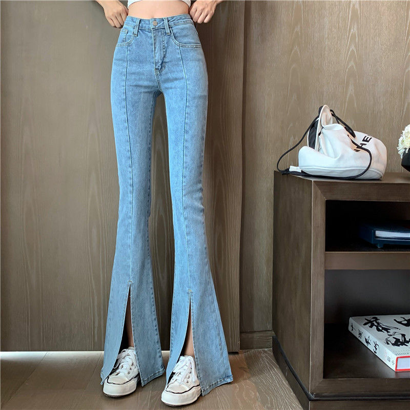 Yaya split jeans micro flared pants women's high waists show thin and falling feeling autumn elastic slim fit retro pants fashion