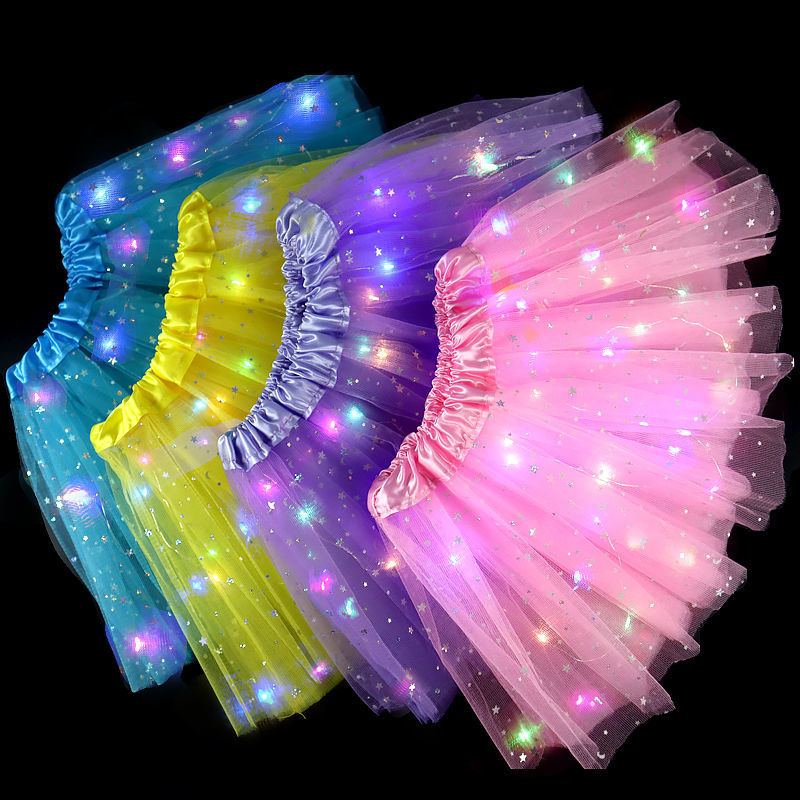 Children's show clothes luminous pink skirt with lights little girl rainbow princess skirt stage show props