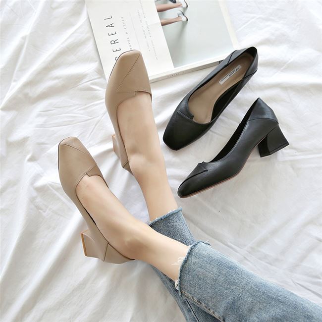 Shallow mouth single shoes women 2022 new spring and summer all-match high-heeled shoes thick-heeled office professional pointed-toe work leather shoes