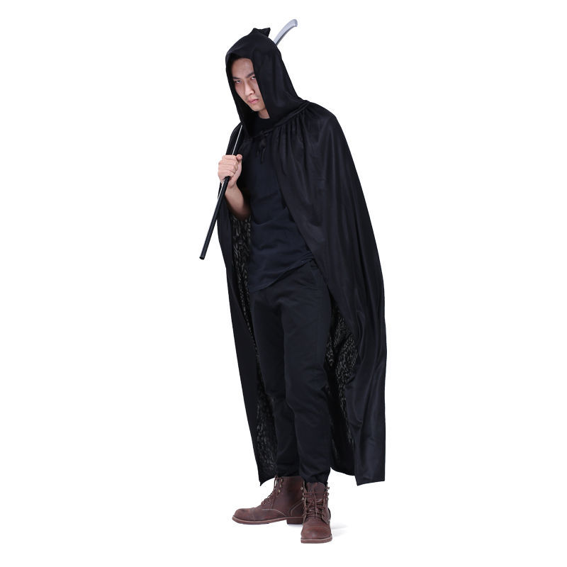 Costume de Halloween pentru adulți și copii, mantie neagră, robă de vrăjitor Grim Reaper_voghion.com
