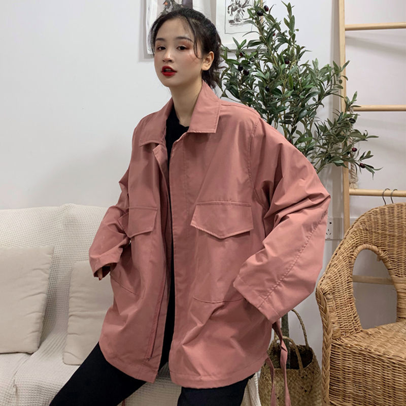 Spring and Autumn New Korean loose female students wear thin leisure retro Hong Kong Style ins tooling jacket fashion