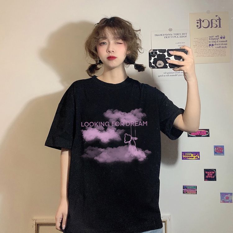 Summer Korean 2020 new loose and versatile fashion letter printed round neck short sleeve T-shirt top for women students