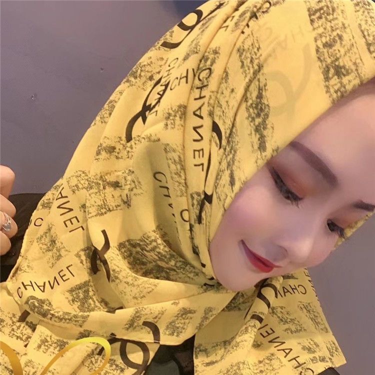 Muslim shawl new summer thin letter printing Hui women's fashion leisure popular simple headscarf