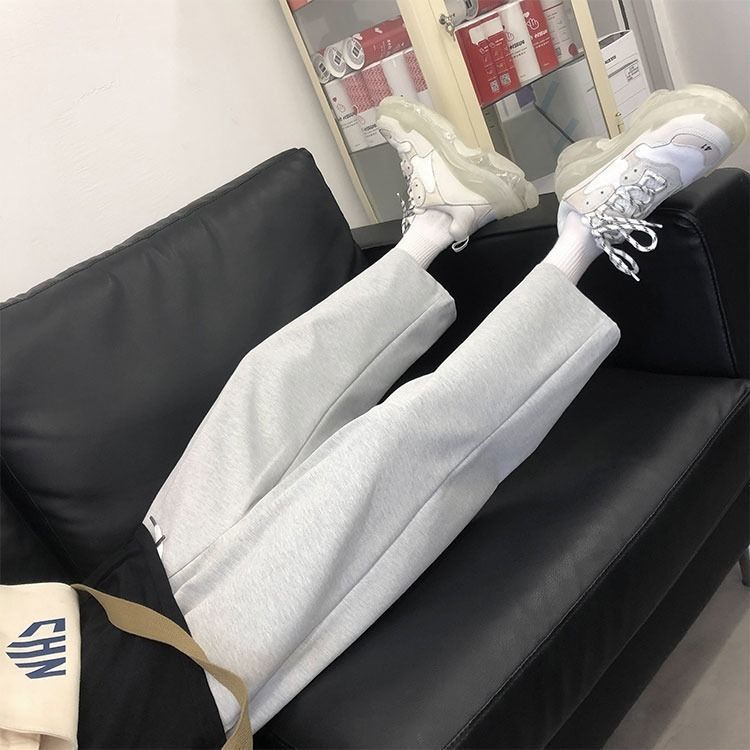 春夏季薄款灰色直筒休閒褲男韓版潮流寬鬆墜感九分褲運動學生衛褲