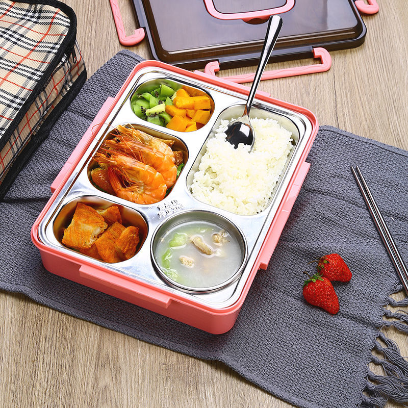 304 stainless steel insulated lunch box, adult lunch box, large capacity student plate, partition, cover and chopsticks bowl