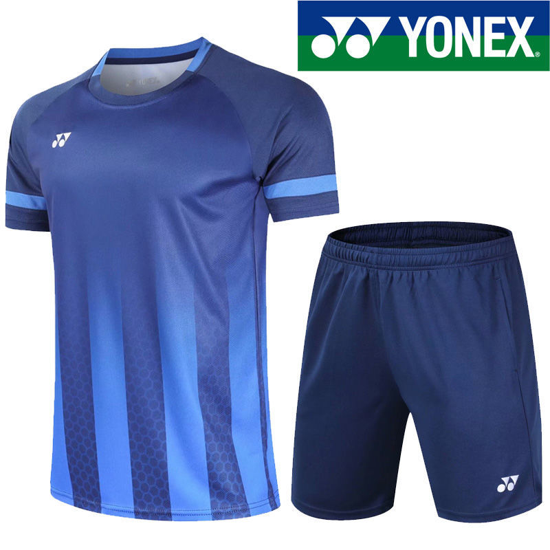 New YY badminton suit men's top short sleeve badminton shorts 5-point sports pants quick drying and breathable