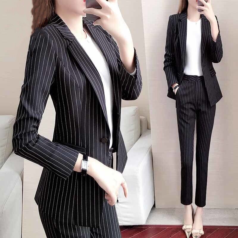 Professional suit suit women's 2020 autumn Korean version looks thin suit coat striped pants fashion two piece set