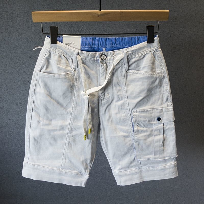 Summer casual denim shorts men's Korean fashion loose straight tooling pants